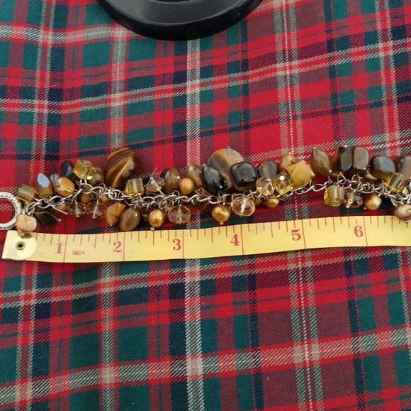 Necklace and Bracelet Set, Tiger's Eye,  champagne pearl and crystal elements - Picture 4 of 9